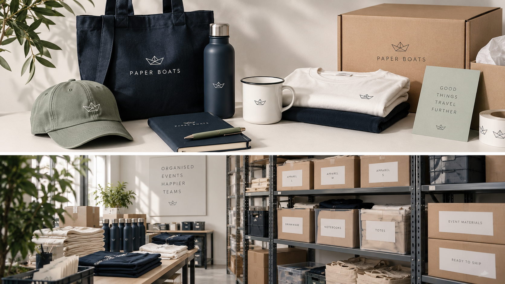Paper Boats branded merchandise and organised event inventory
